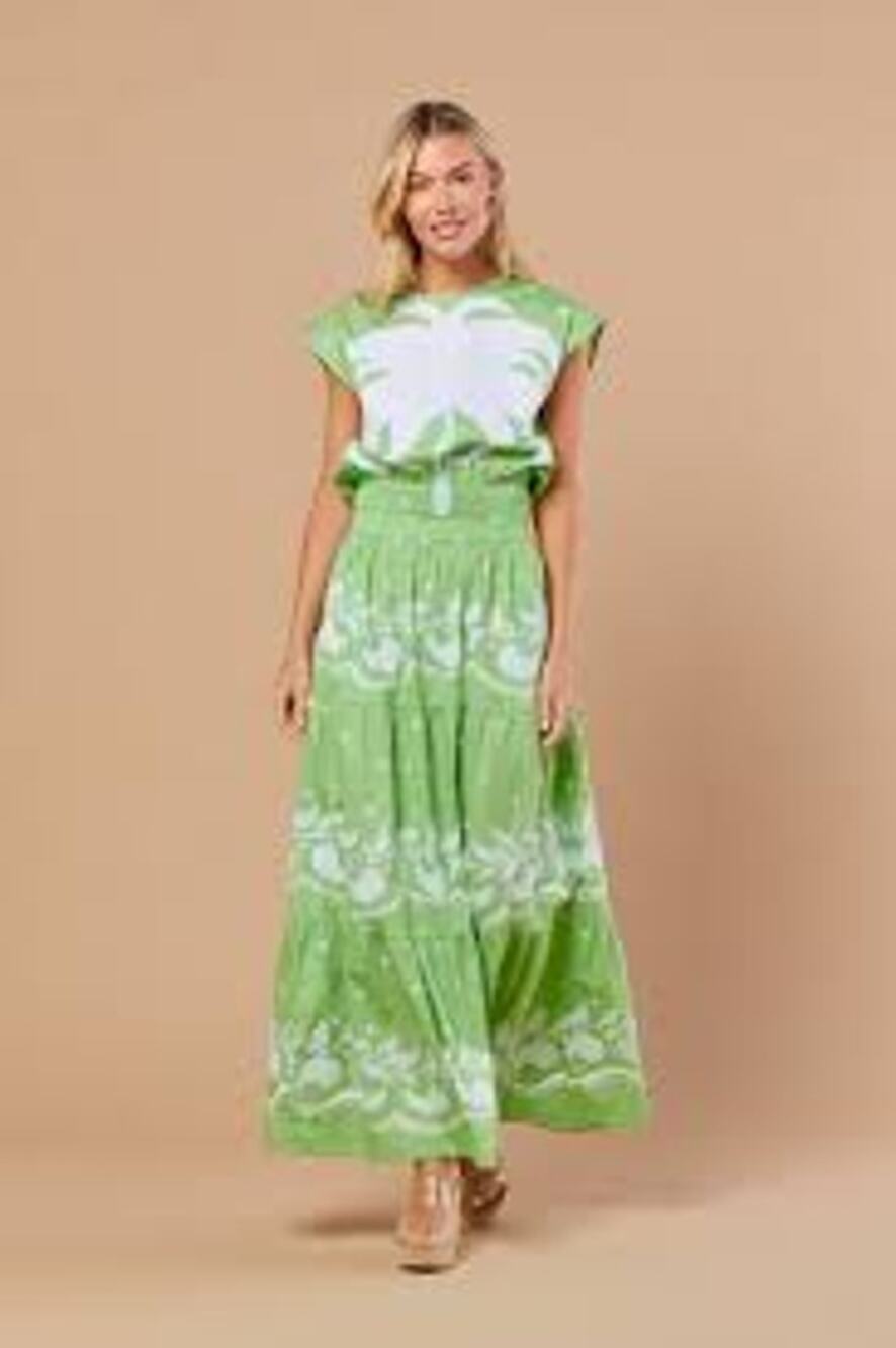 Sheridan French Green Celedon Palmetto Gardenia Pull On Maxi Skirt Womens XL